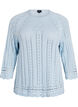 Strikket topp med hullbroderi og 3/4 ermer, Bl&aring;, Packshot image number 0