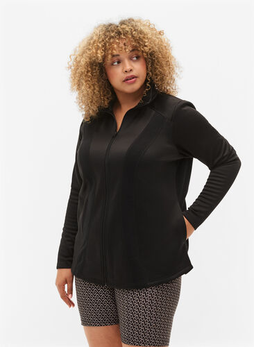 Trenings cardigan med glidelås og høy hals, Black, Model image number 0