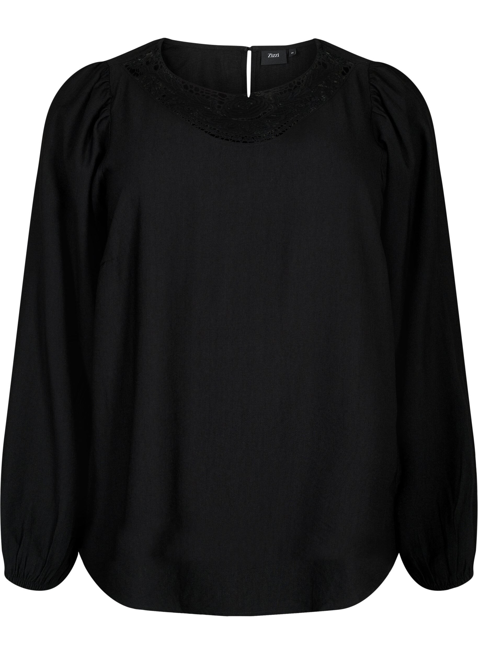 Zizzi Bluse i viskose med heklede detaljer, Black, Packshot image number 0