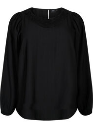 Bluse i viskose med heklede detaljer, Black