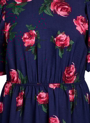 Zizzi Midikjole med rosetrykk og korte ballongermer, Blå, Packshot image number 2