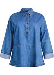 Loose fit denim bluse med krage og knappelist, Bl&aring;