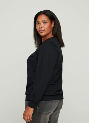 Sweatshirt i bomull med trykk på brystet, Black w. Black, Model image number 1