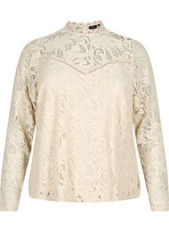Bluse med lange ermer og blonder, Champagne