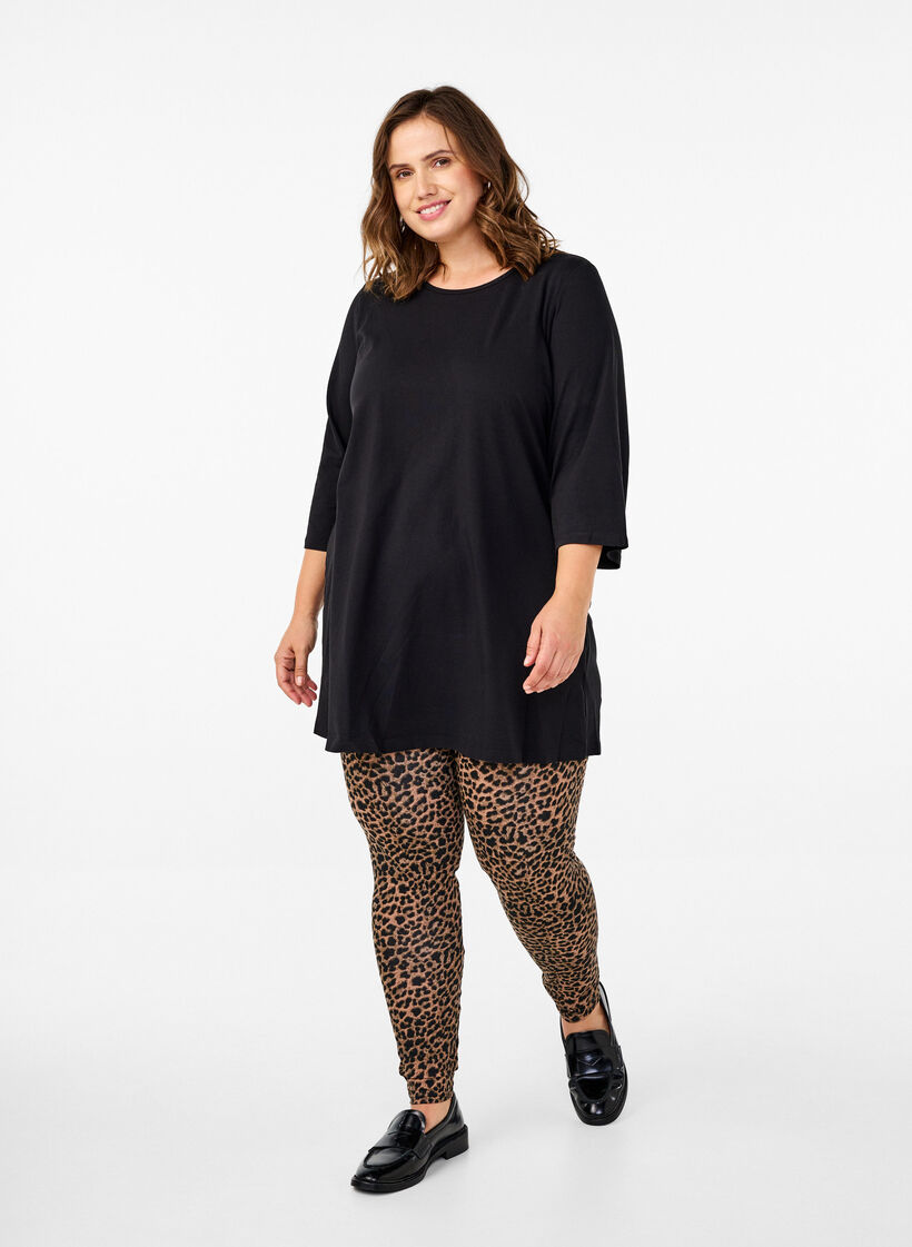 Viskose leggings med leopardmønster, Svart, Model image number 1