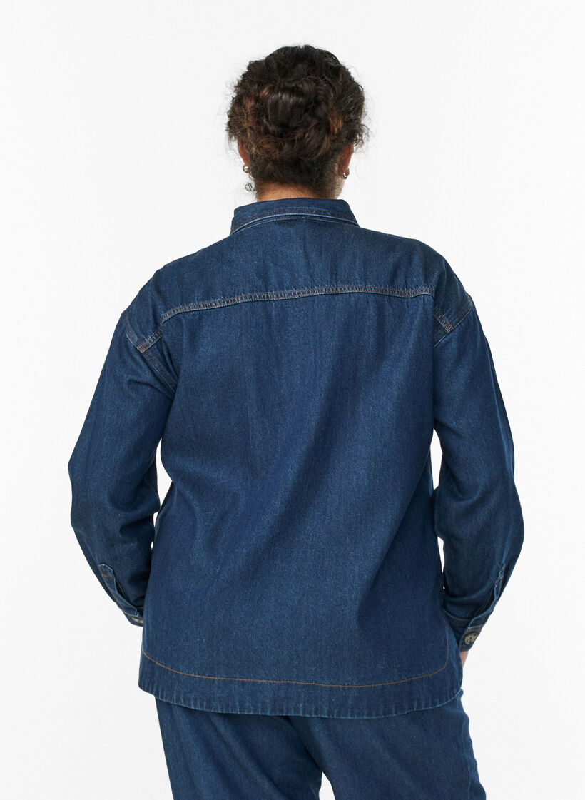 Loose fit denimskjorte med brystlommer, Blå, Model image number 2