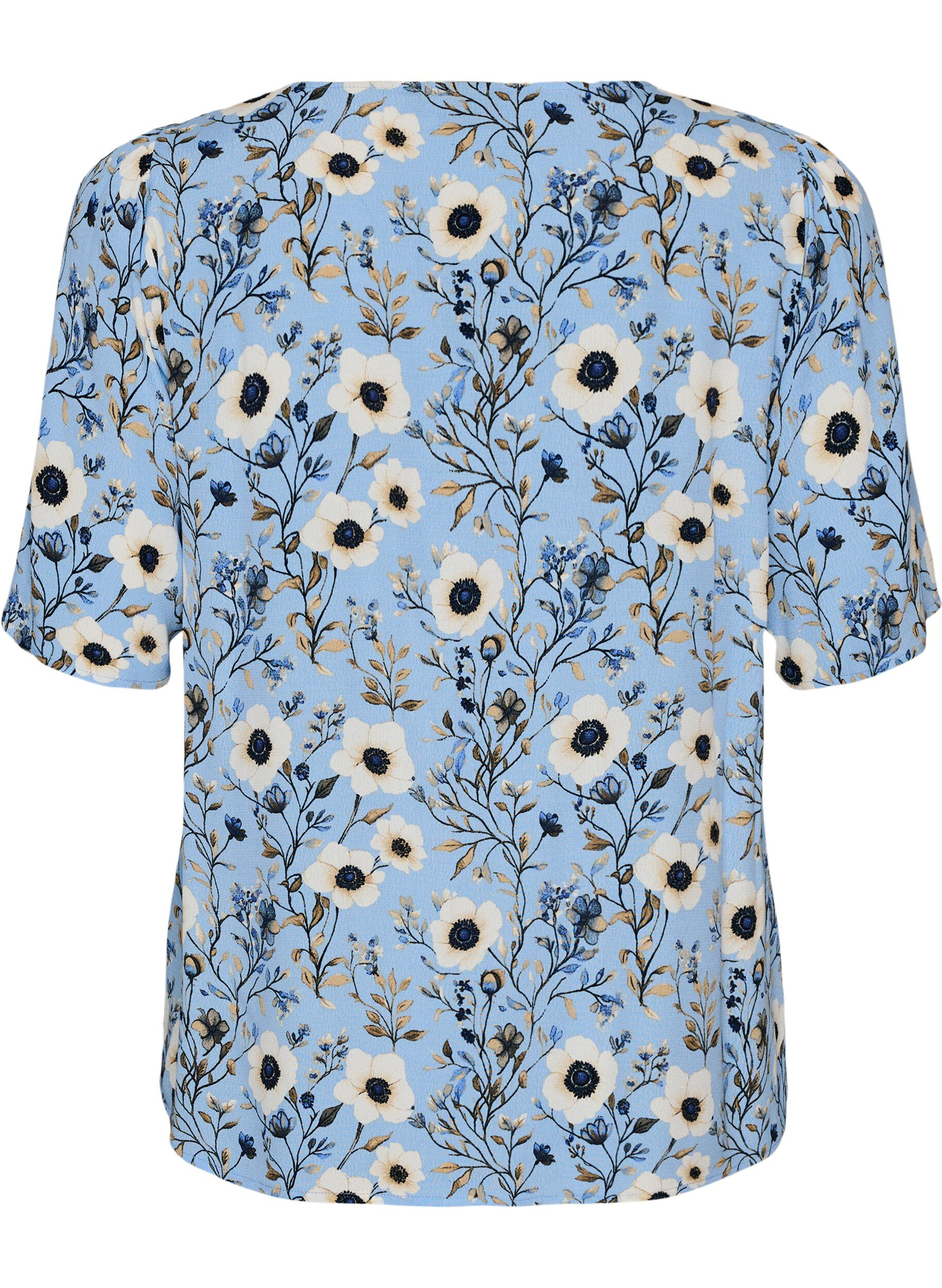 ZizziBluse med blomstertrykk og korte ermer, Bl&aring;, Packshot image number 1