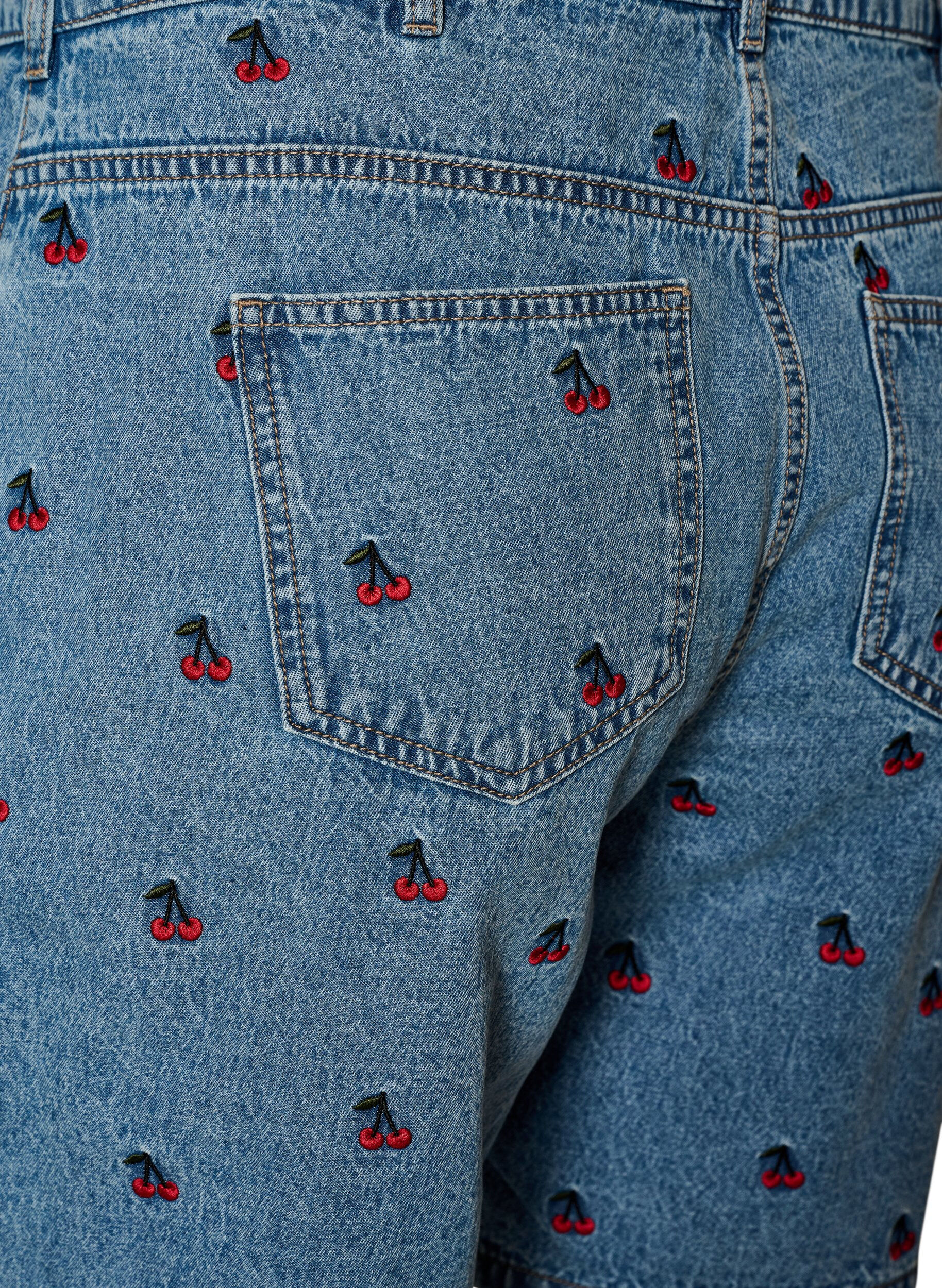 Zizzi Broderte denimshorts, Bl&aring;, Packshot image number 3