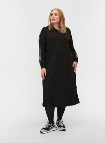 Kjole med hette og glidelås, Black, Model image number 0