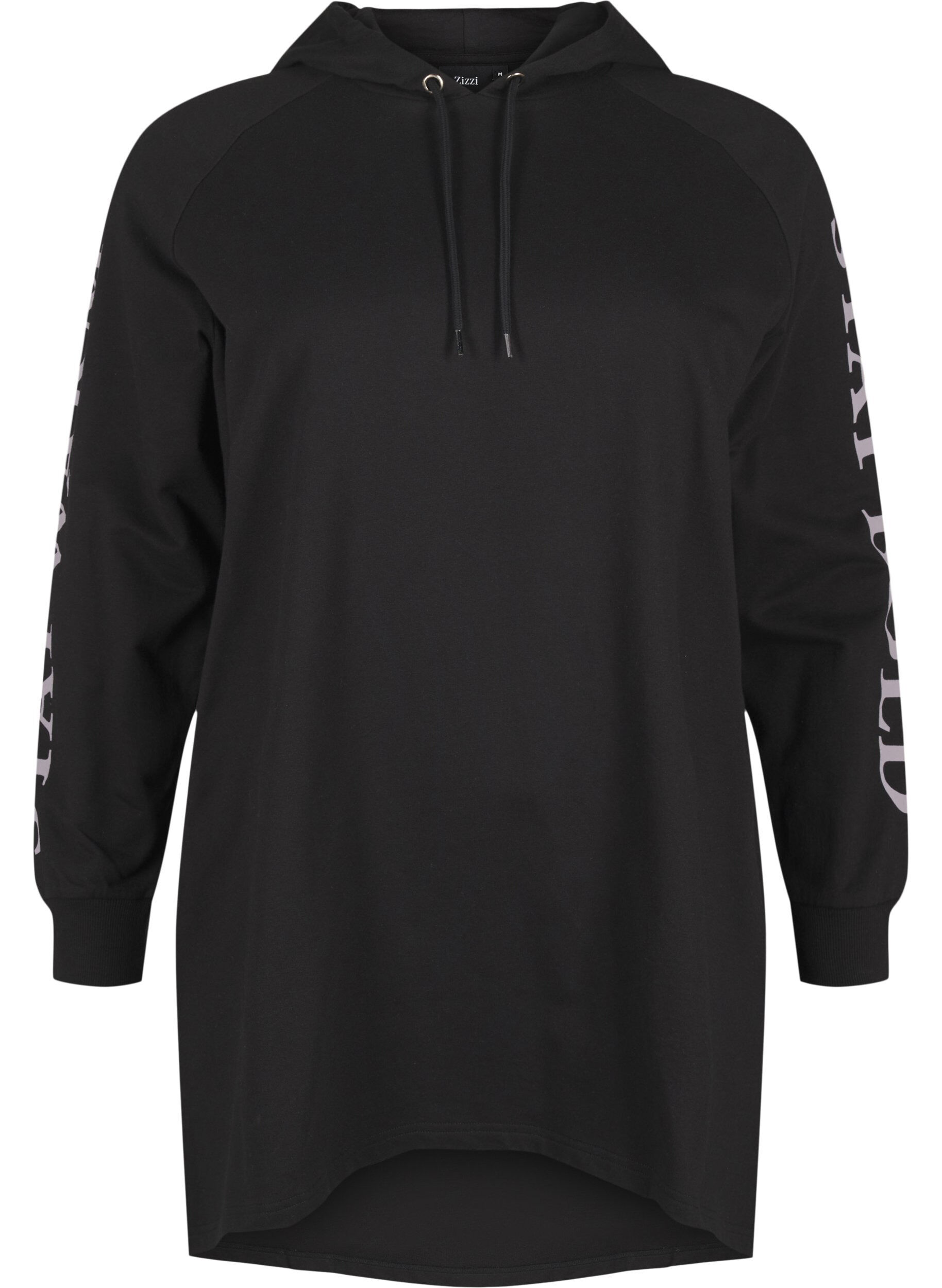 Zizzi Oversize sweatshirt med print p&aring; ermene, Black w. Silver, Packshot image number 0