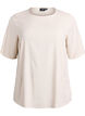 Vevet bluse med korte ermer og rund hals, Beige, Packshot image number 0