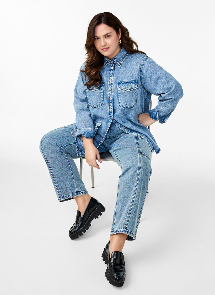Denimskjorte med brystlommer, Blå, Image image number 0