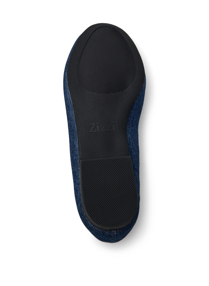 Wide fit - Denim ballerina med sløyfe, Dark Blue Denim, Packshot