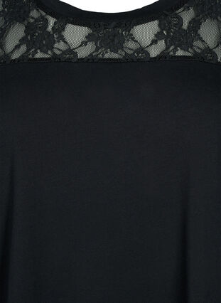 Kortermet t-skjorte i bomull med blonder, Black, Packshot image number 2