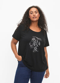 T-skjorte i bomull med motiv, Black w. Lion, Model
