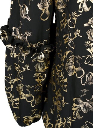 Langermet bluse med volanger og folietrykk, Black Foil AOP, Packshot image number 3