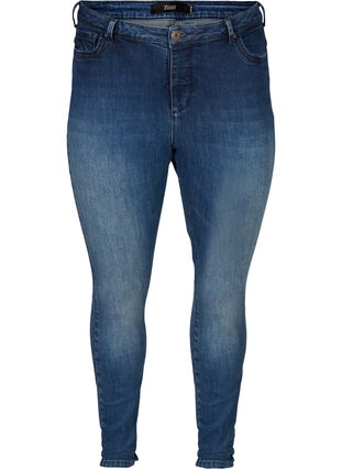 Ekstra slim Nille jeans med høyt liv, Dark blue denim, Packshot image number 0