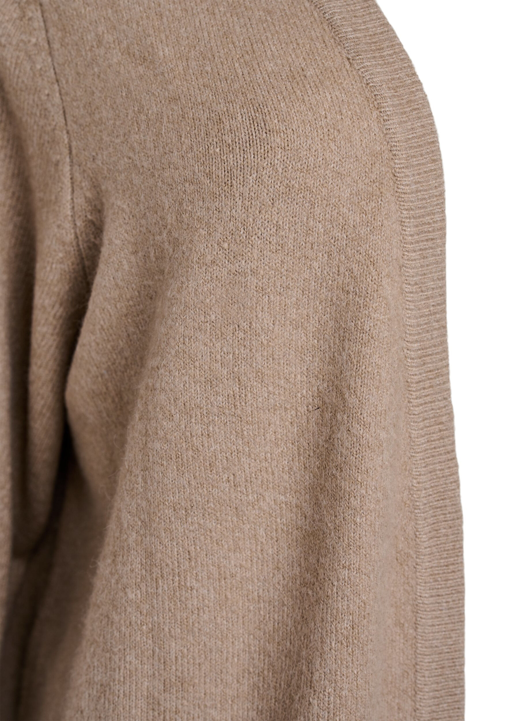 Zizzi Ribbestrikket cardigan med lommer, Beige, Packshot image number 2