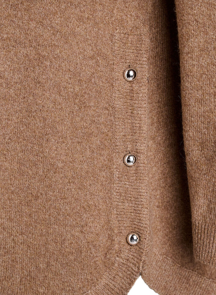 Lang strikkebluse med kuleknapper, Brun, Packshot image number 3