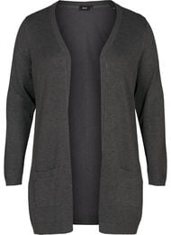 Lang strikkecardigan i viskoseblanding, Dark Grey Melange