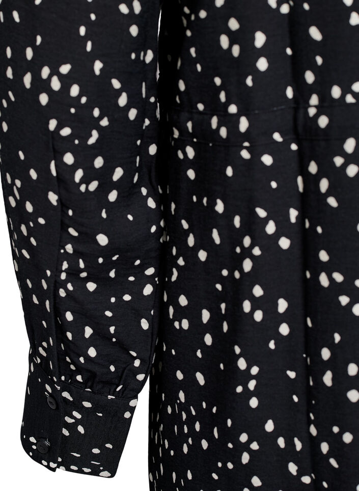 Skjortekjole med knytebelte og trykk, Svart, Packshot image number 3