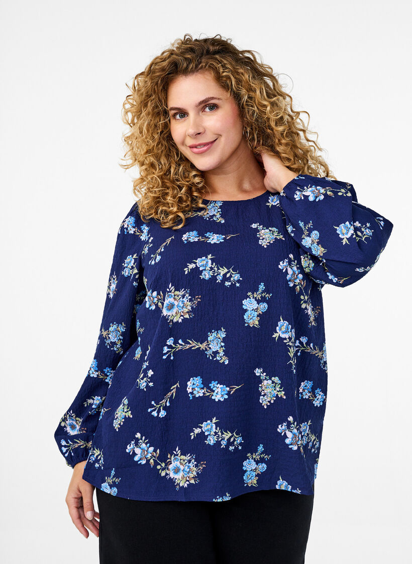 FLASH - Langermet bluse med små blomster, Blue Flower, Model image number 0