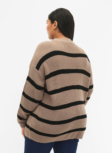 FLASH - Strikket genser med striper, Fungi/Black Stripe, Model image number 1