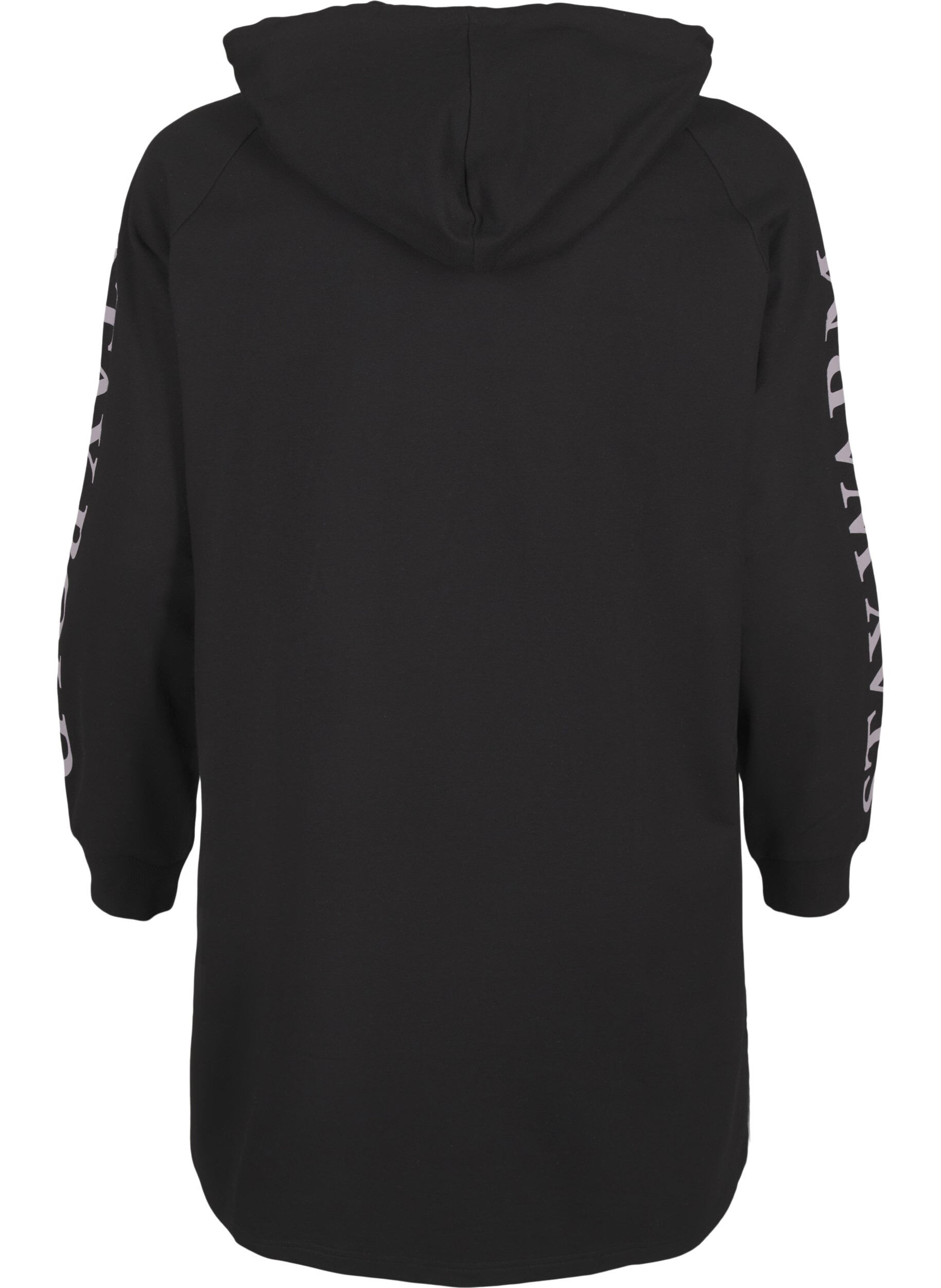 Zizzi Oversize sweatshirt med print p&aring; ermene, Black w. Silver, Packshot image number 1