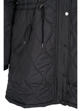 Quiltet termojakke med fleecefor og avtagbar hette, Black, Packshot image number 3