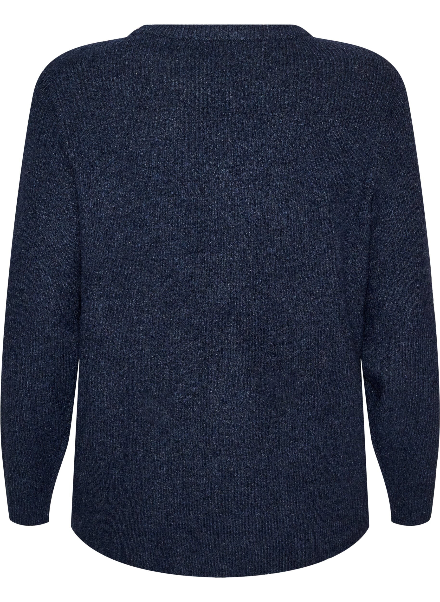 ZizziMelert strikkebluse med rund hals, Bl&aring;, Packshot image number 1