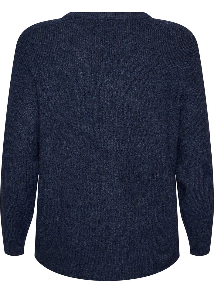 Melert strikkebluse med rund hals, Bl&aring;, Packshot image number 1