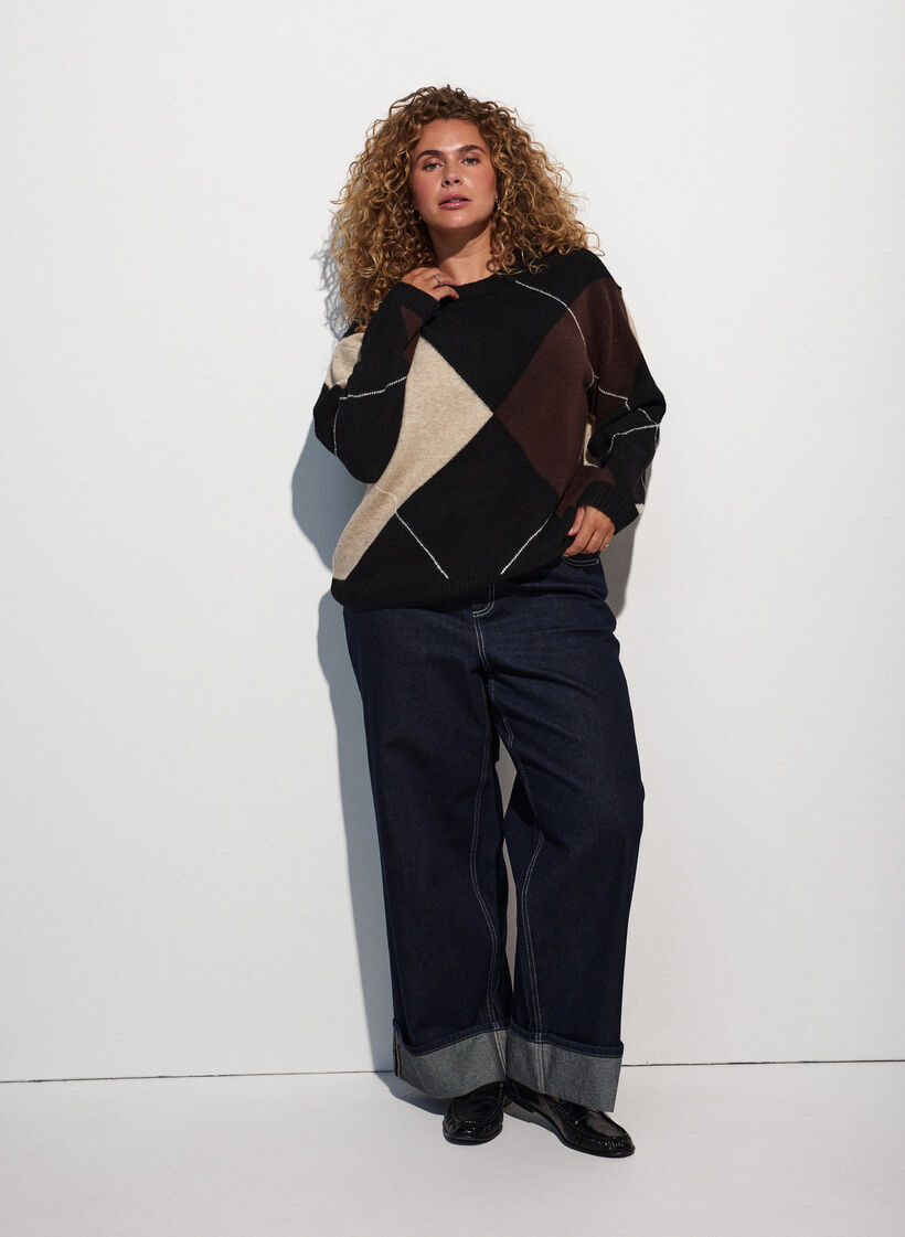 Strikk med harlekintrykk, Svart, Model image number 1