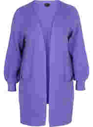 Lang strikket cardigan med ballongermer, Purple Opulence