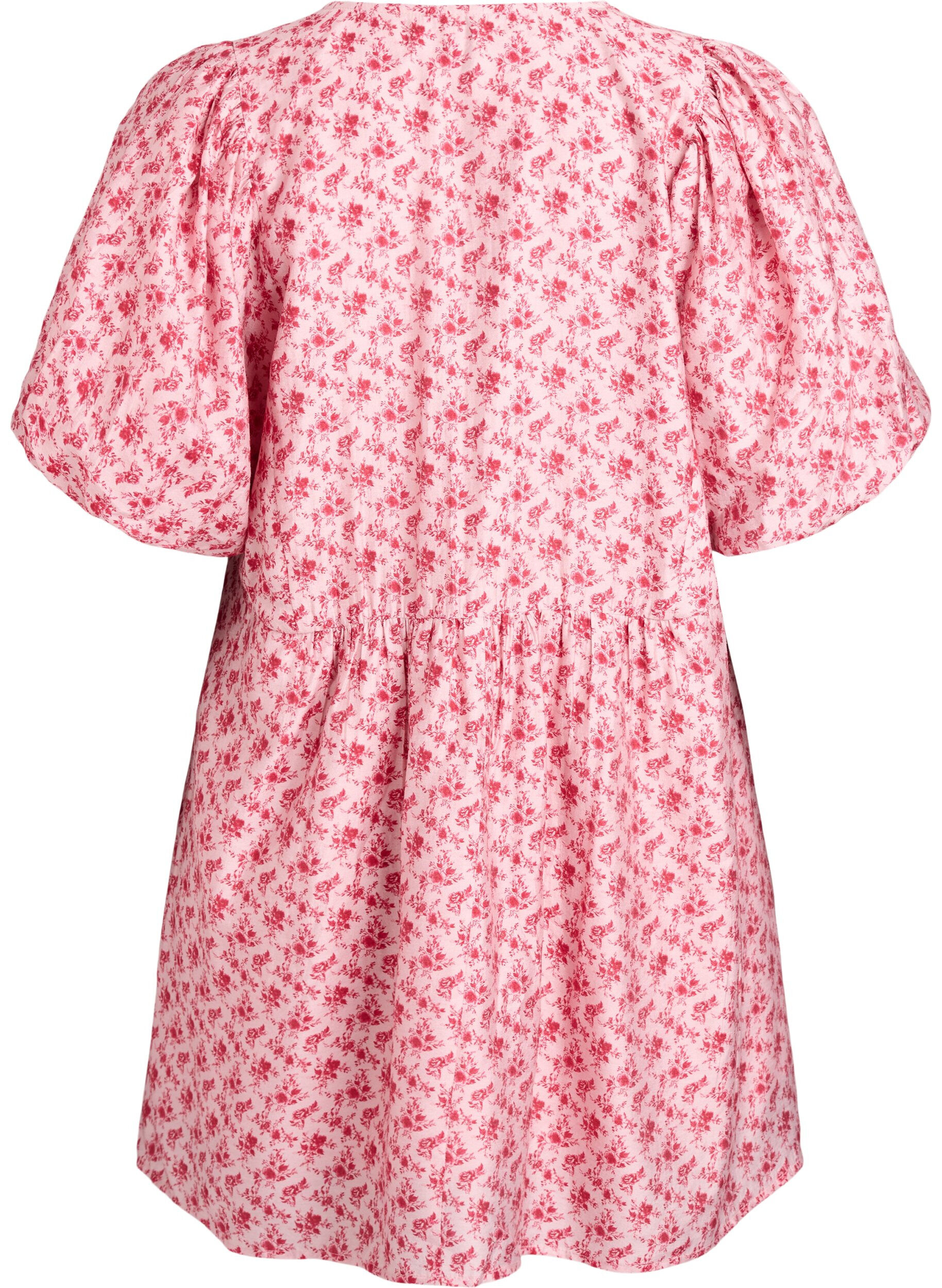 ZizziKort viskosekjole med empirelinje og ballongermer, R&oslash;d, Packshot image number 1