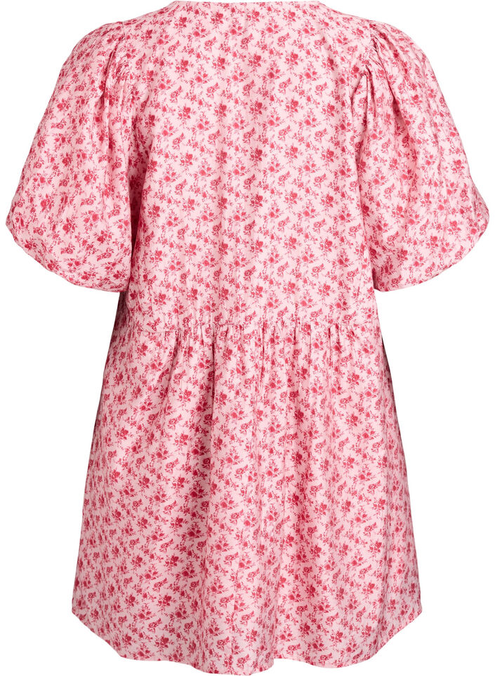 Kort viskosekjole med empirelinje og ballongermer, R&oslash;d, Packshot image number 1