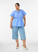 Bluse i bomull med knytesnor og elastisk midje, Bl&aring;, Model image number 1
