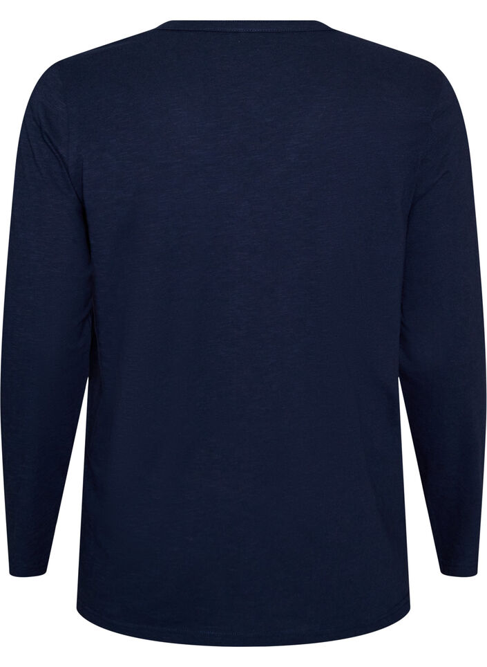 Langermet t-skjorte med V-hals og knapper, Bl&aring;, Packshot image number 1