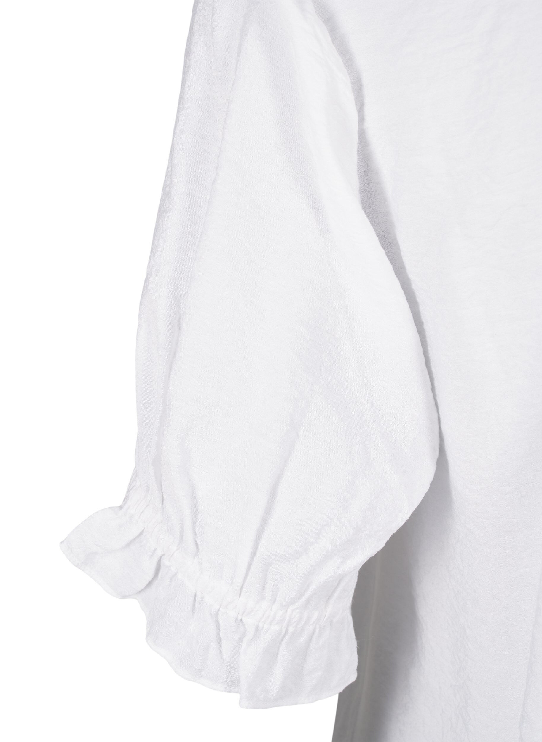Zizzi Kortermet bluse i viskose med volangdetaljer, Bright White, Packshot image number 3
