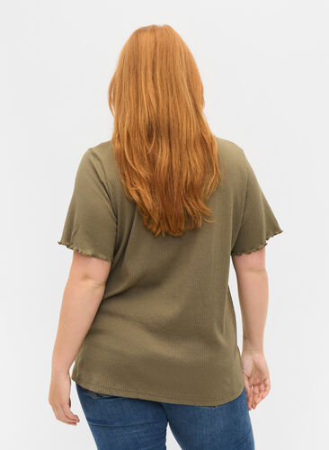 T-skjorte i et ribbet materiale , Dusty Olive, Model image number 1