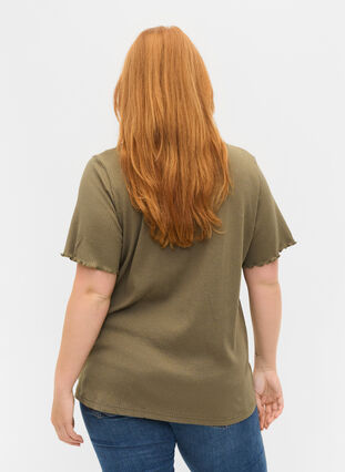 T-skjorte i et ribbet materiale , Dusty Olive, Model image number 1