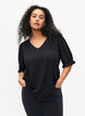 Bluse med V-hals og hullm&oslash;nster, Black, Model image number 0