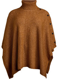 Poncho med høy hals og knappedetaljer, Brun