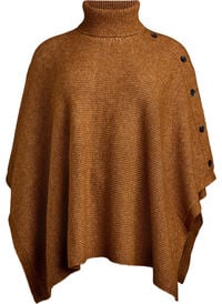 Poncho med høy hals og knappedetaljer, Brun Poncho med høy hals og knappedetaljer