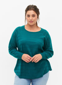 Strikket bluse med tone-i-tone striper, Deep Lake, Model