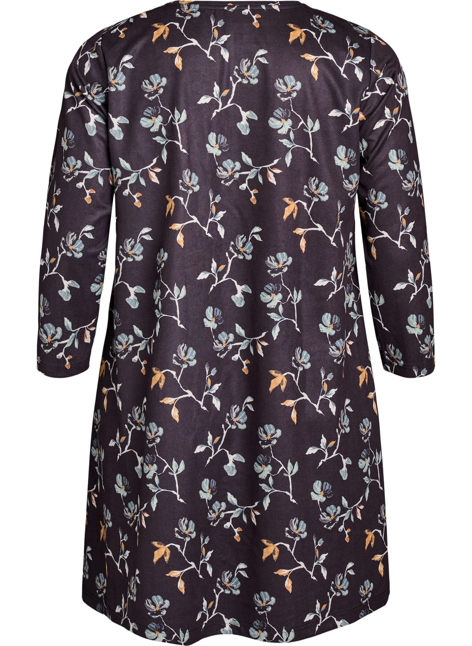 Zizzi Kort A-linjekjole med 7/8 ermer, Svart, Packshot image number 1