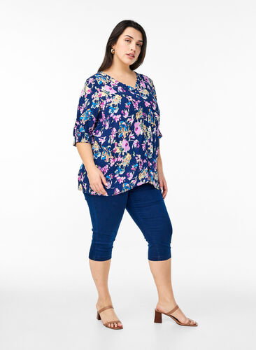 Zizzi Kortermet viskosebluse, Blå, Model image number 1