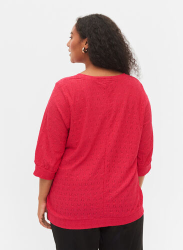 Bluse med 3/4-ermer og strukturmønster, Love Potion, Model image number 1