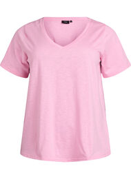 Kortermet basic t-skjorte med v-hals, Begonia Pink