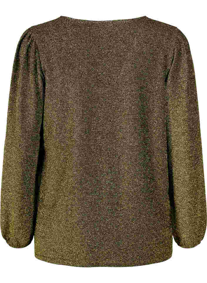 Bluse med glitter og lange ermer, Black Gold, Packshot image number 1