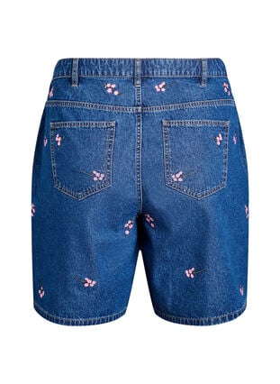 Zizzi Dongerishorts med broderte blomster, Blå, Packshot image number 1